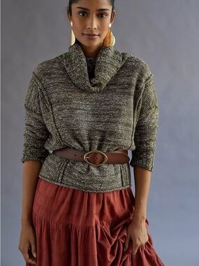 EUC Anthropologie Pilcro Textured Cowl-Neck Sweater Green Size Small